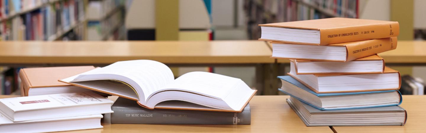 Books on table in library