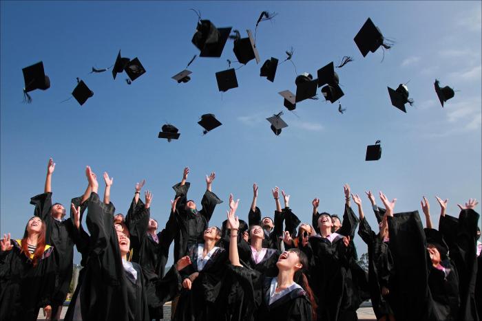 Students throwing graduation hats