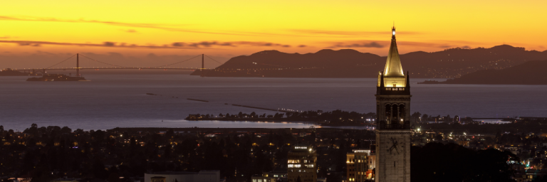 Twilight skies over Sather Tower