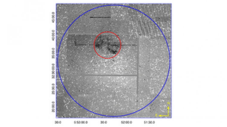 A contrast enhanced 30°ø30 arcminute quotient (Hα−r band) IPHAS (Drew et al. 2005) mosaic centred on the core of Galactic open cluster M 37 (NGC 2099)